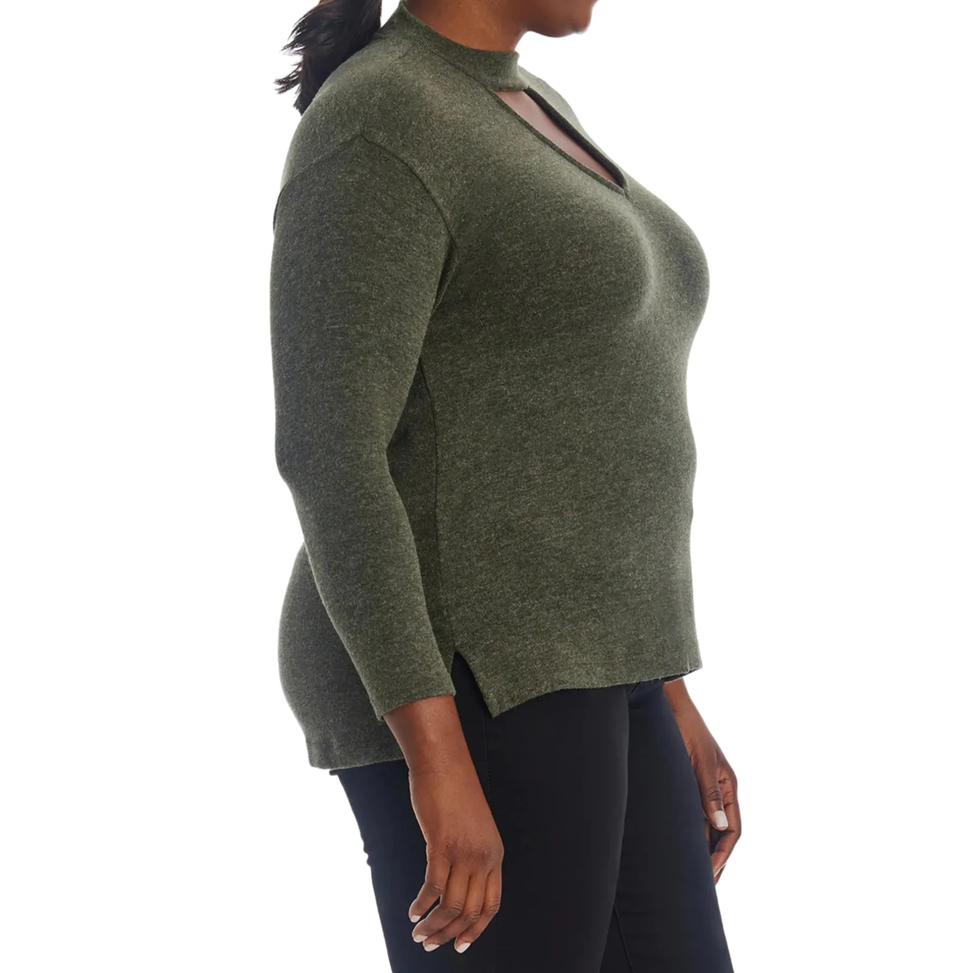 1.STATE Women's Plus Long Sleeve Drop Shoulder Keyhole Top Sweater