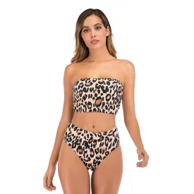 2 Pieces Brazilian Leopard Padded Swimwear Snakeskin Print Bathing Suit