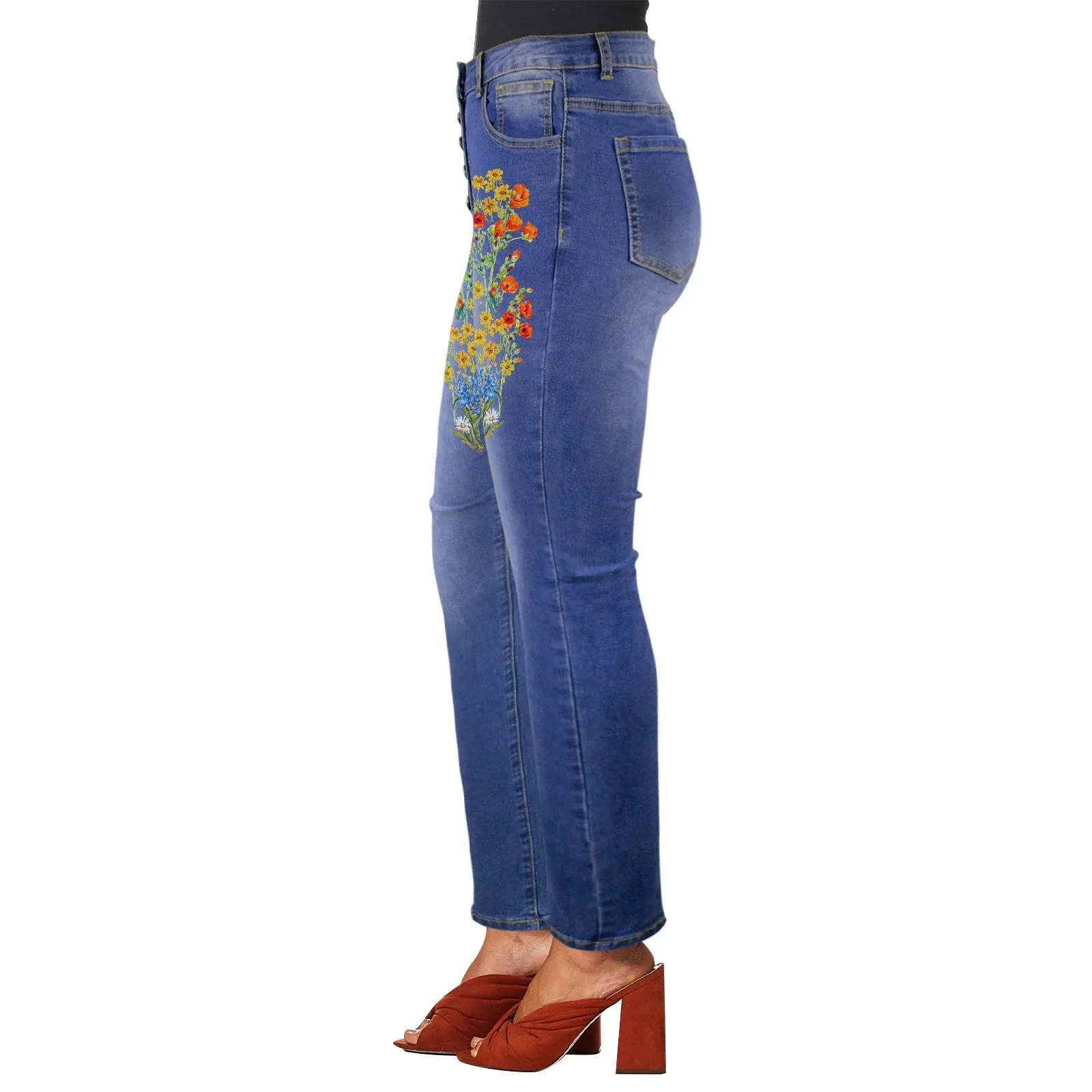 2 Pink Watermelon Wildflower Floral print copy Women's Jeans (Front Printing) (Model L75)