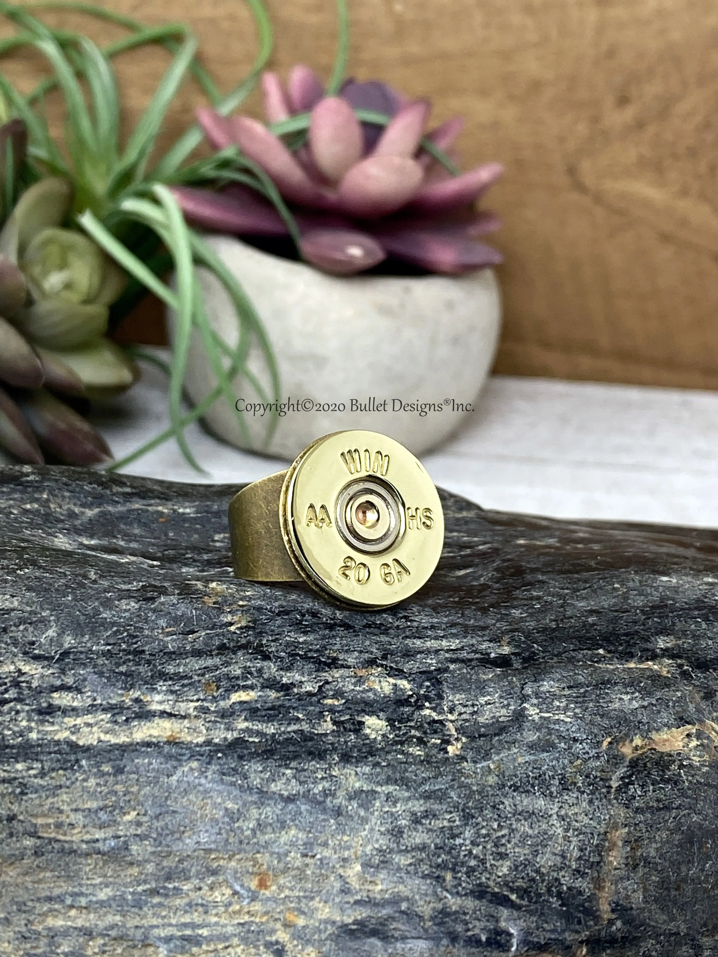 20 Gauge Antique Bronze Plated Brass Adjustable Bullet Ring, Lightweight, Adjustable