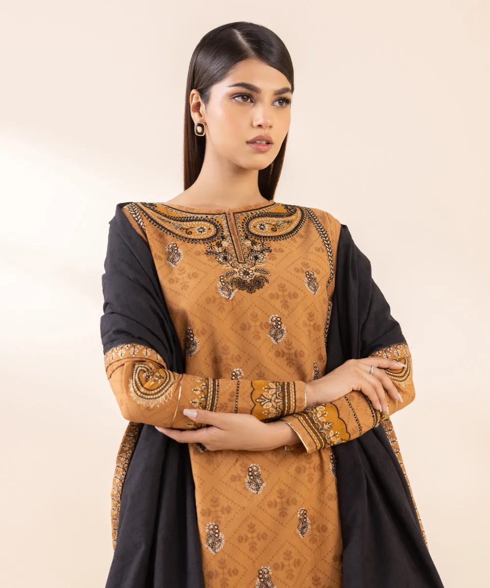 3 Piece - Embroidered Cotton Jacquard Suit