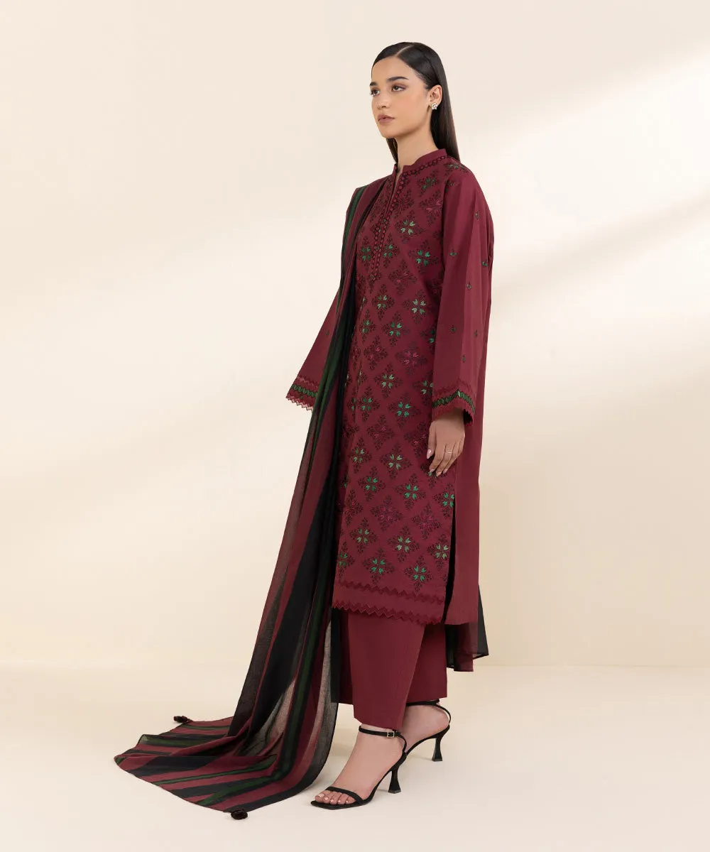 3 Piece - Embroidered Cotton Suit