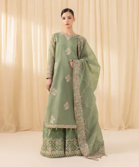 3 Piece -  Embroidered Karandi Suit