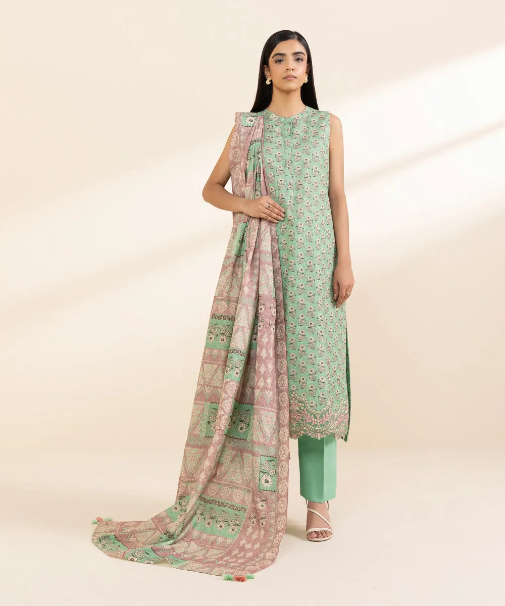 3 Piece - Embroidered Light Khaddar Suit