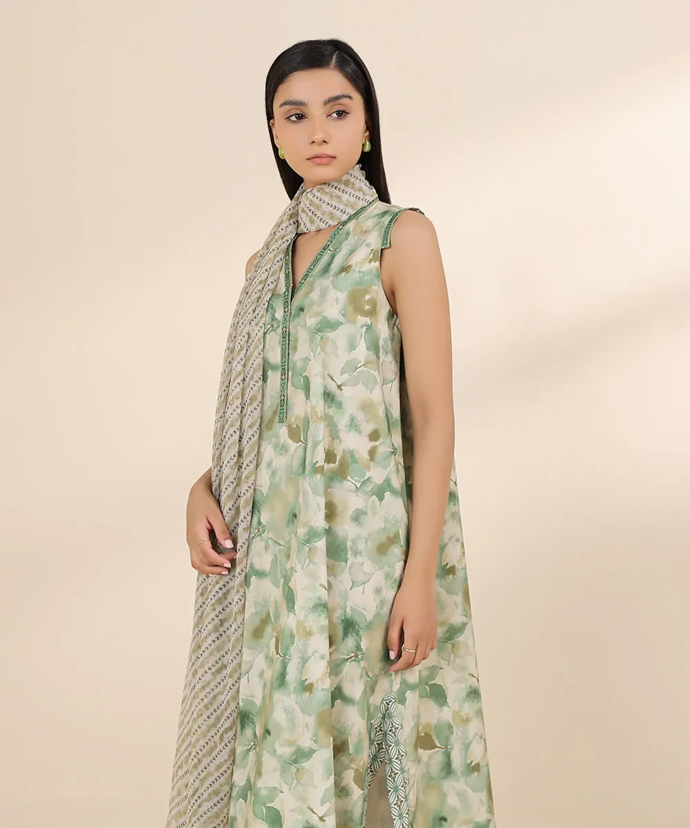 3 Piece - Printed Cotton Viscose Suit