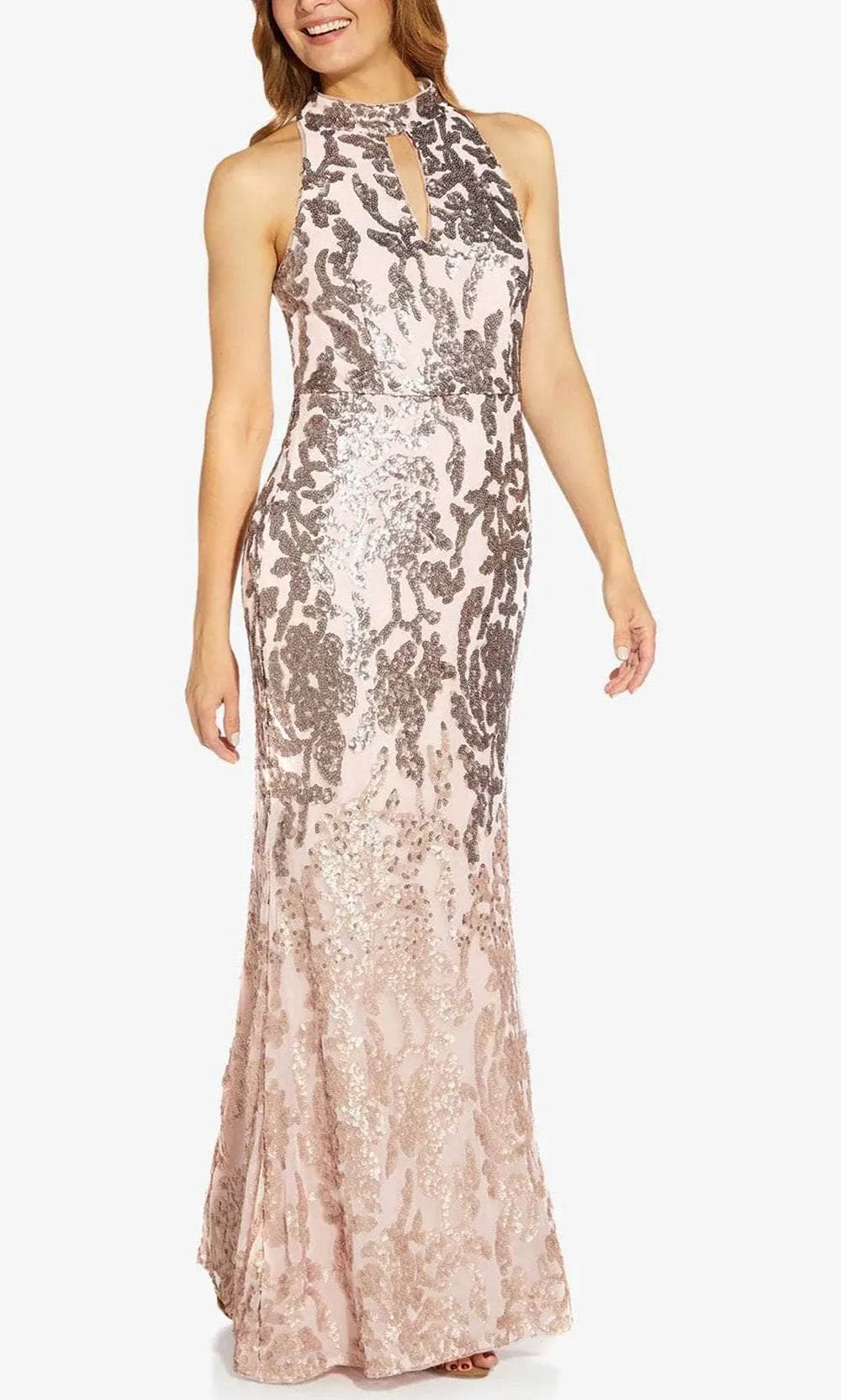 Adrianna Papell AP1E209366 - Ombre Sequin Halter Evening Gown