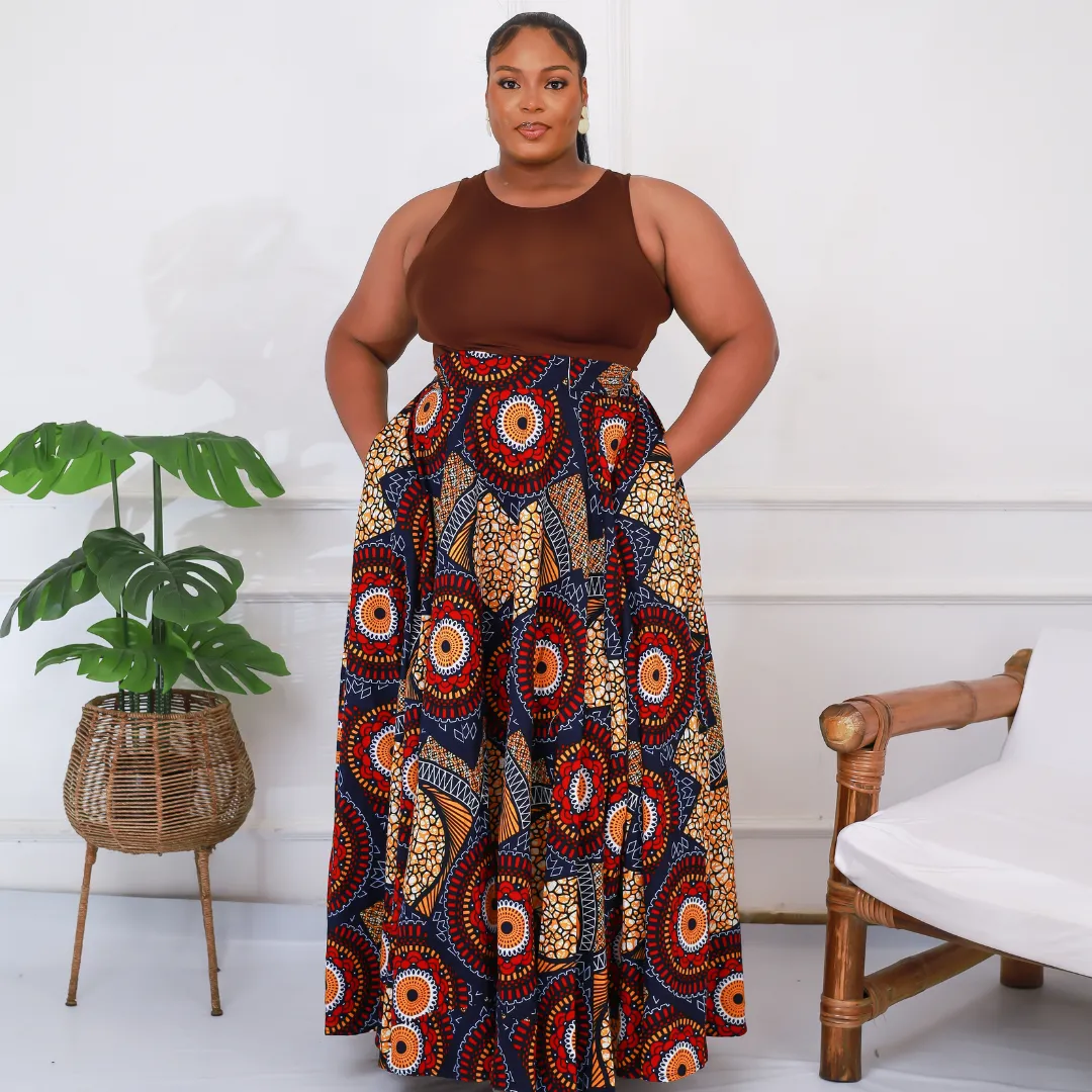 African Print Patchwork Maxi Skirt - Zakiya