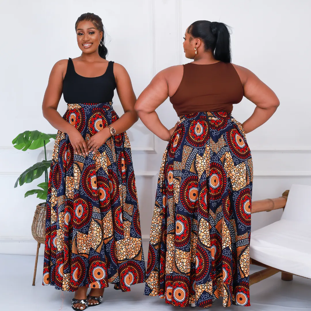 African Print Patchwork Maxi Skirt - Zakiya