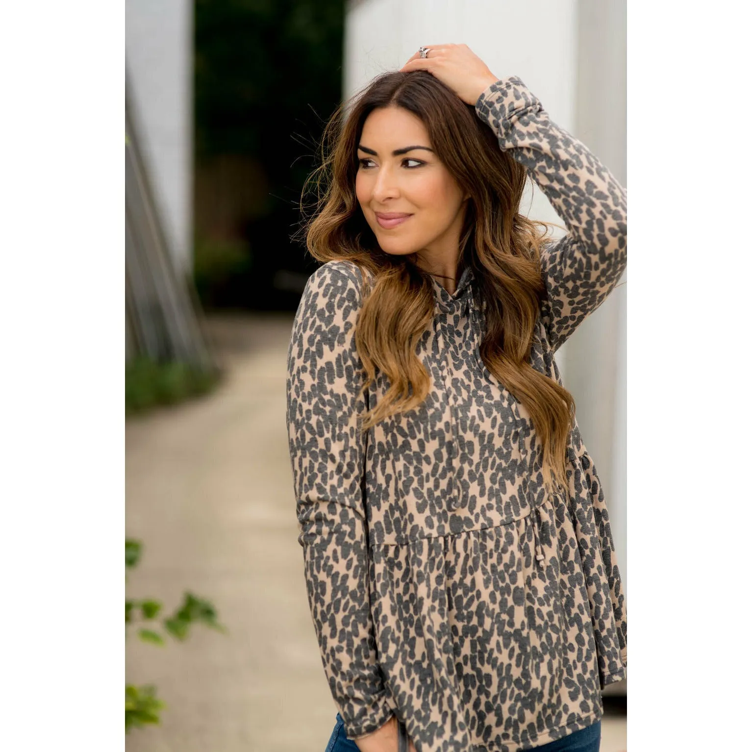 Animal Print Loose Peplum Hoodie