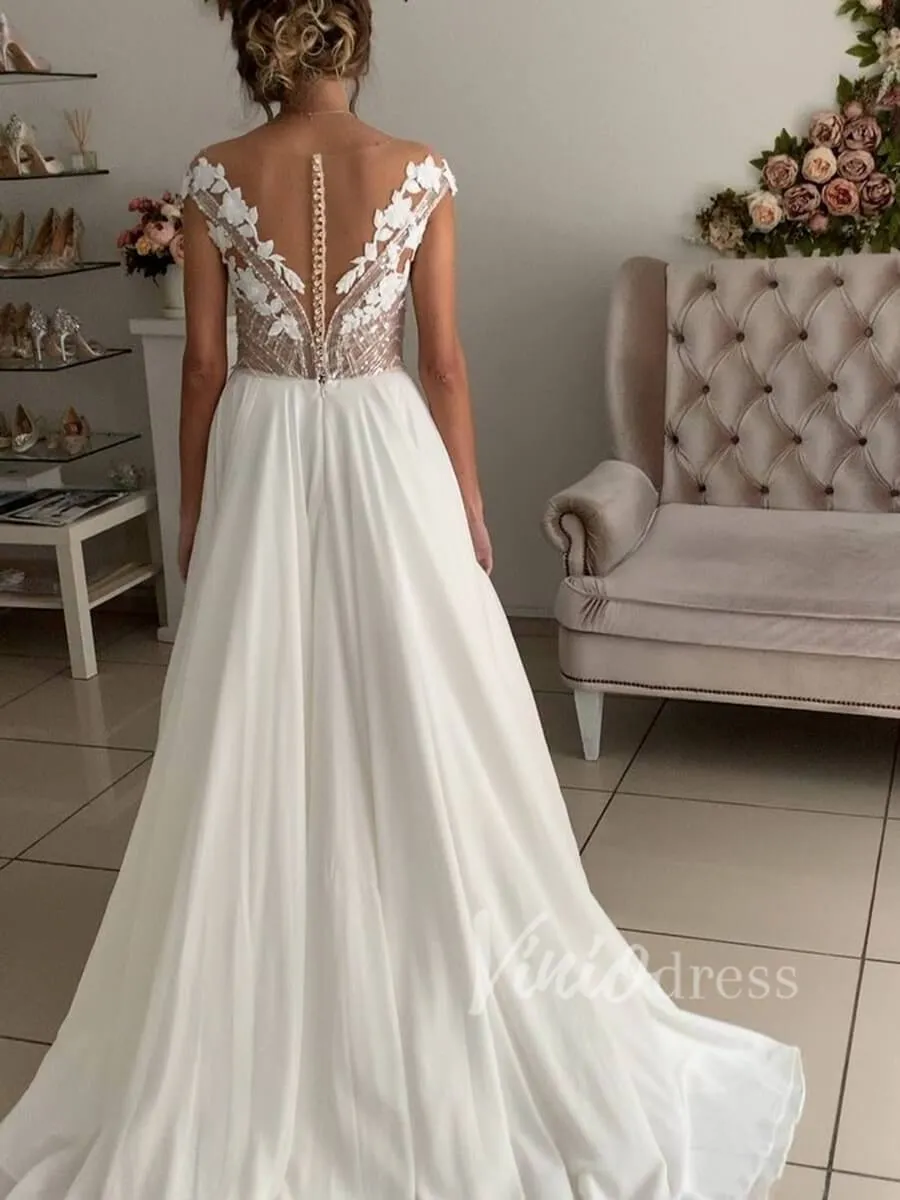 Beaded Chiffon Beach Wedding Dresses with Side Slit VW1260