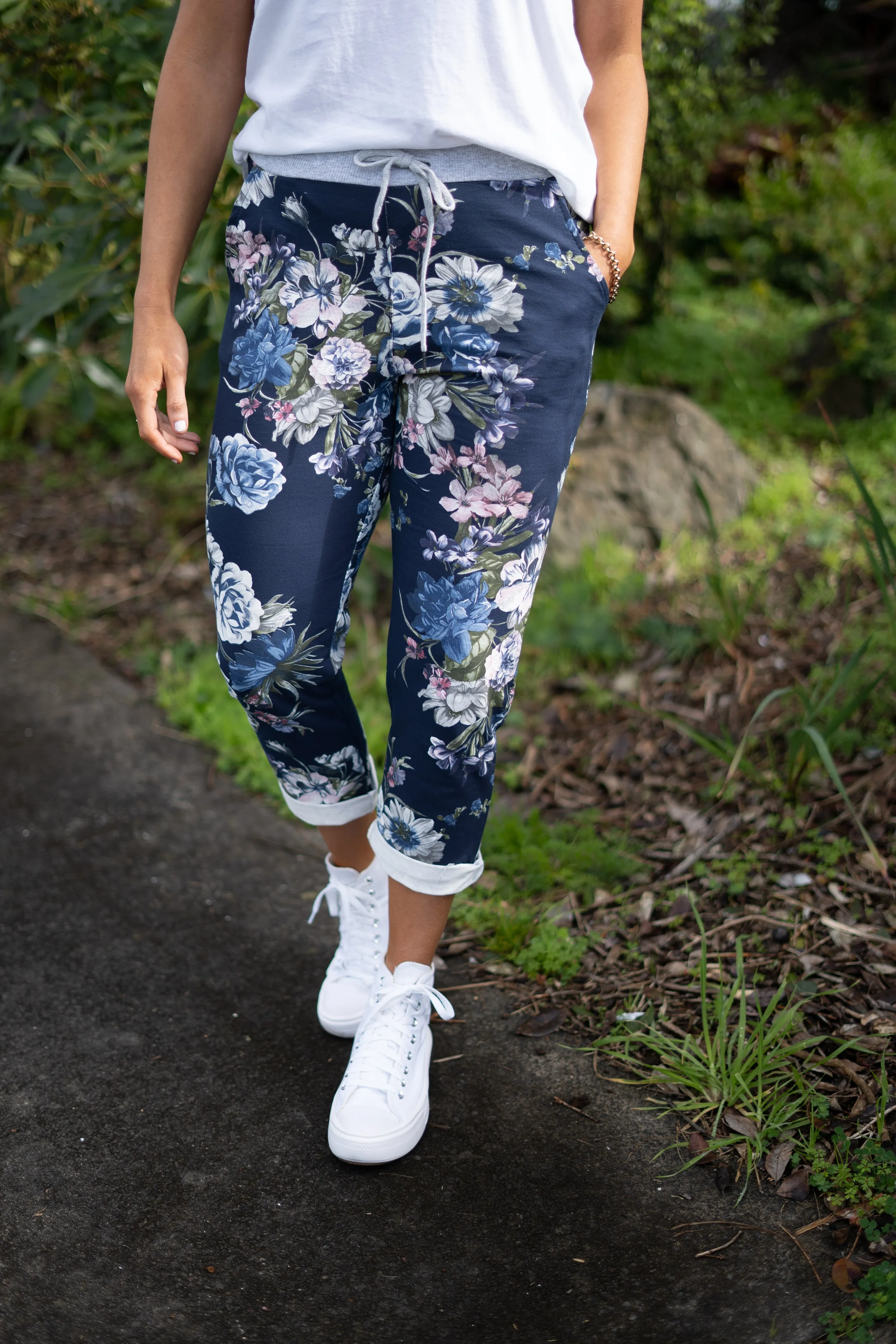 Beau Denver Floral Navy Trousers