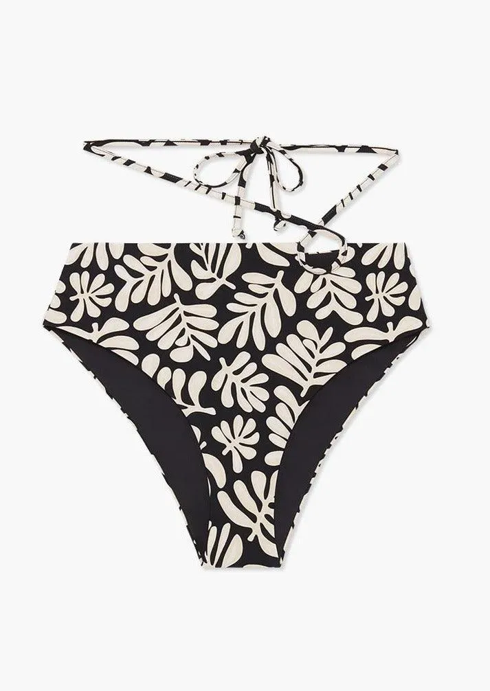 Black Strappy Tie Safari Leaves Bikini Bottom