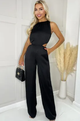 Brisa Black Satin Jumpsuit