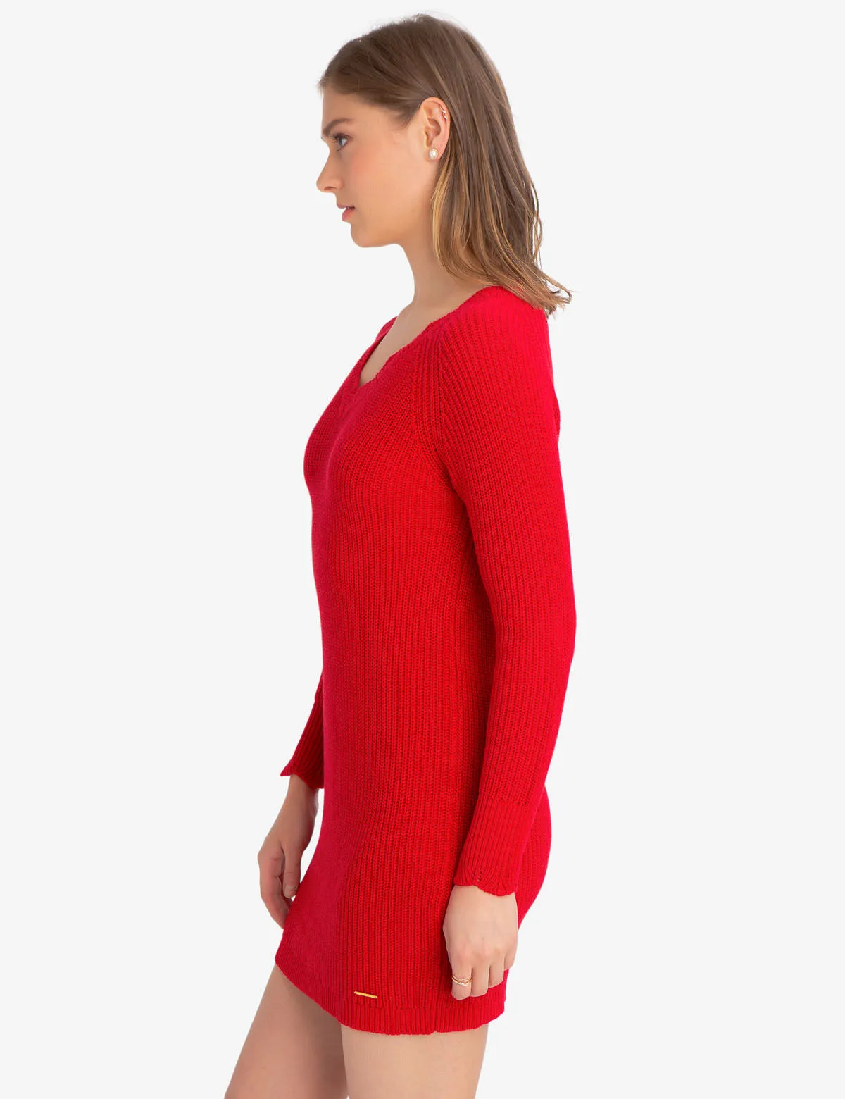 CABLE V-NECK SWEATER DRESS