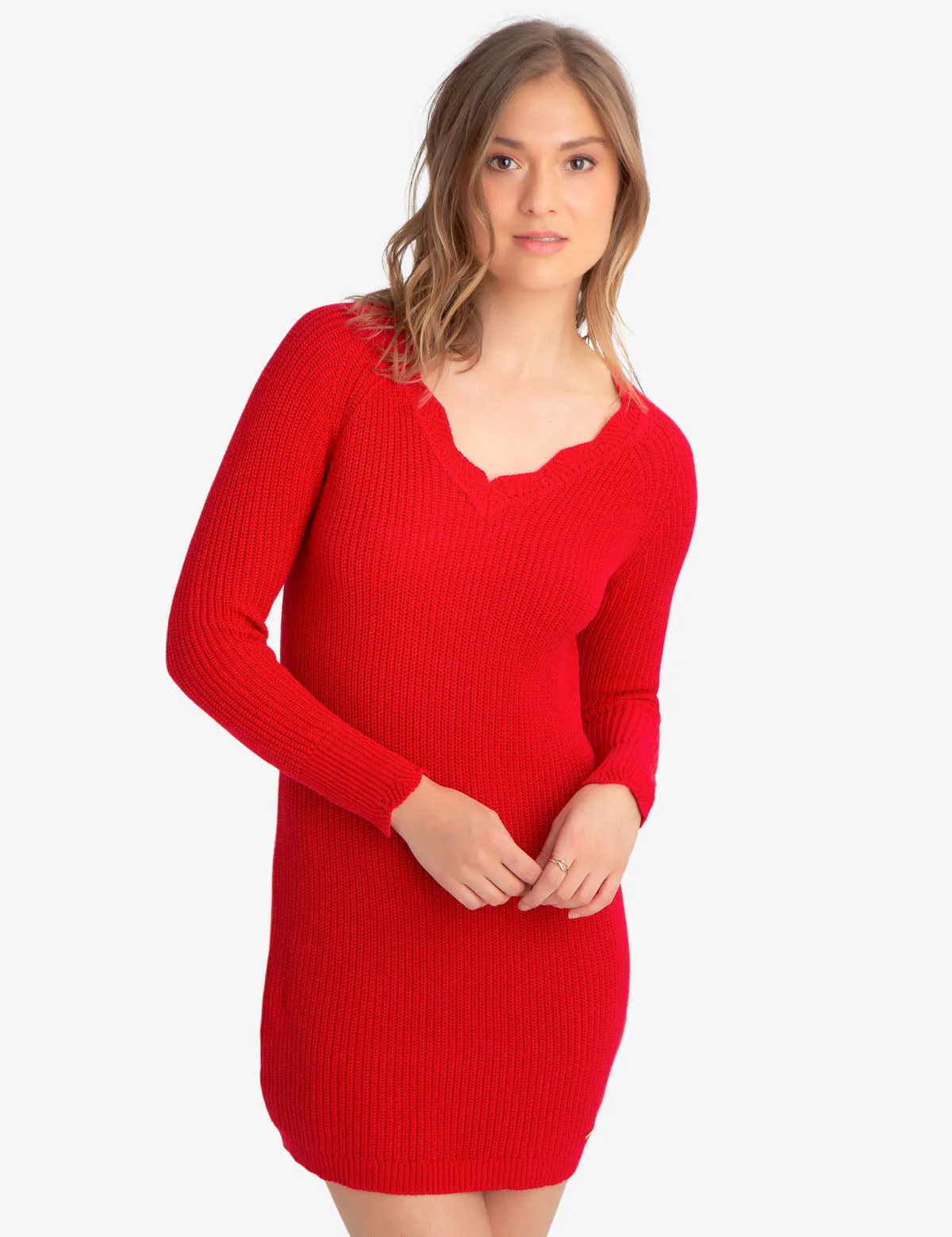 CABLE V-NECK SWEATER DRESS