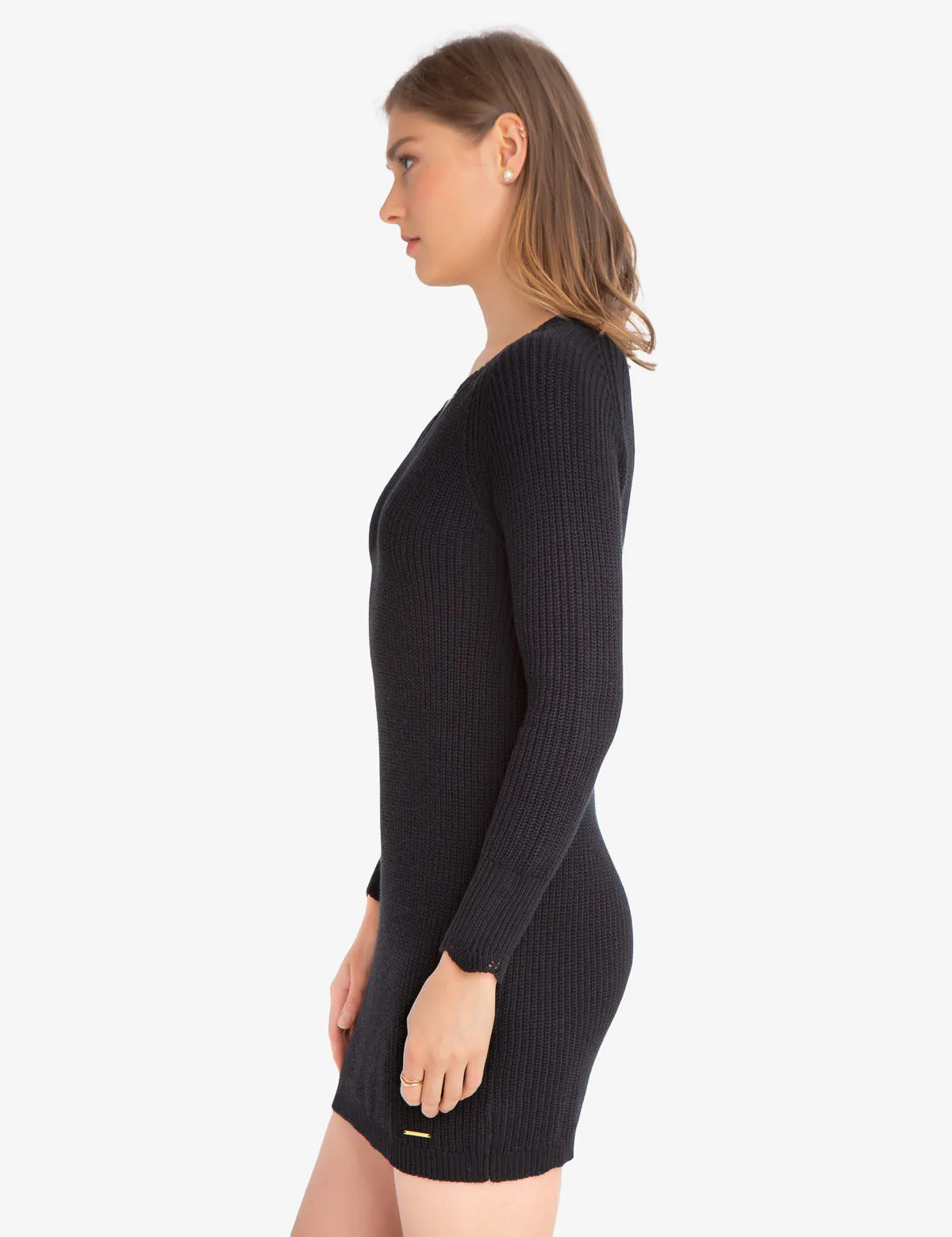 CABLE V-NECK SWEATER DRESS