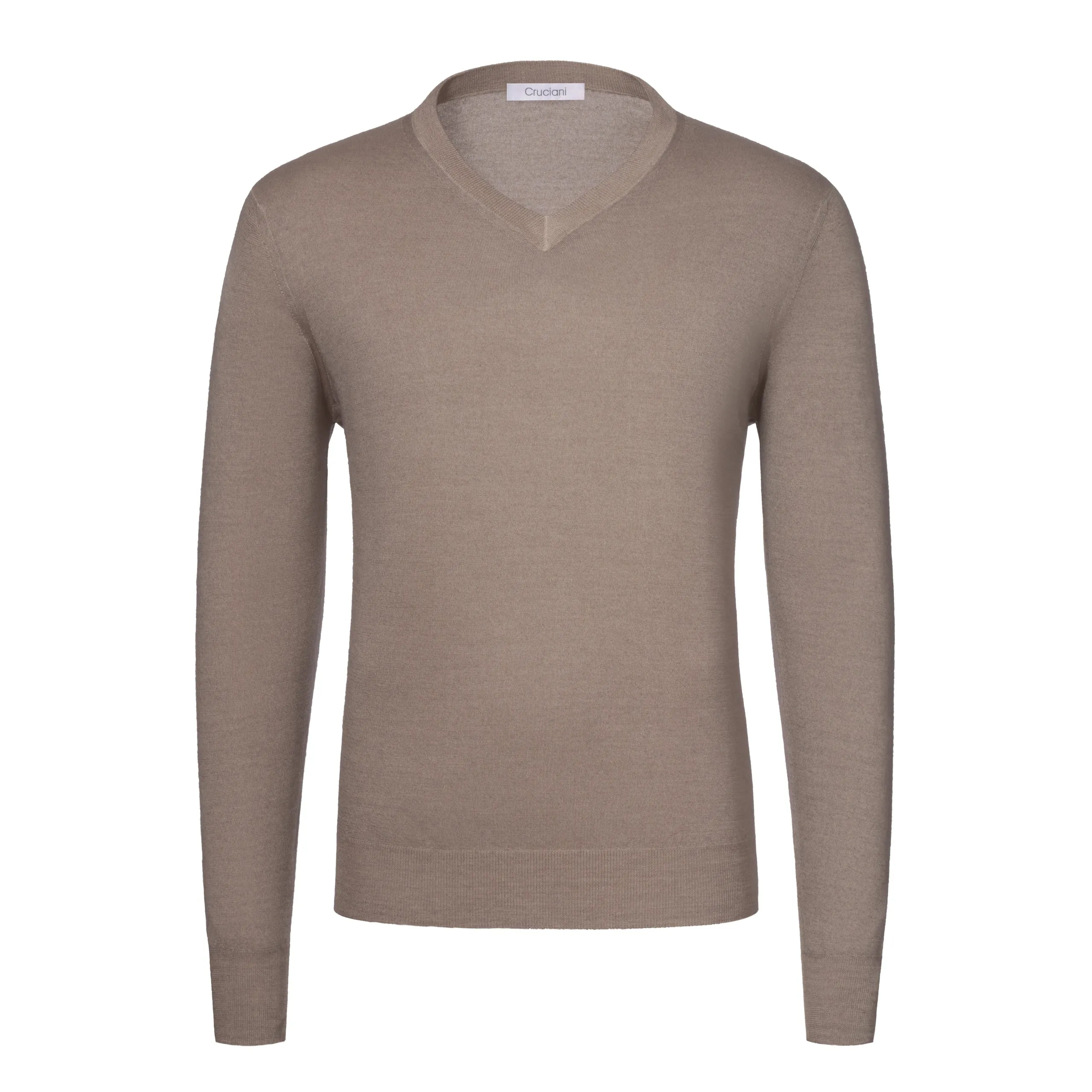 Cashmere and Silk V-Neck Sweater in Caramel Brown