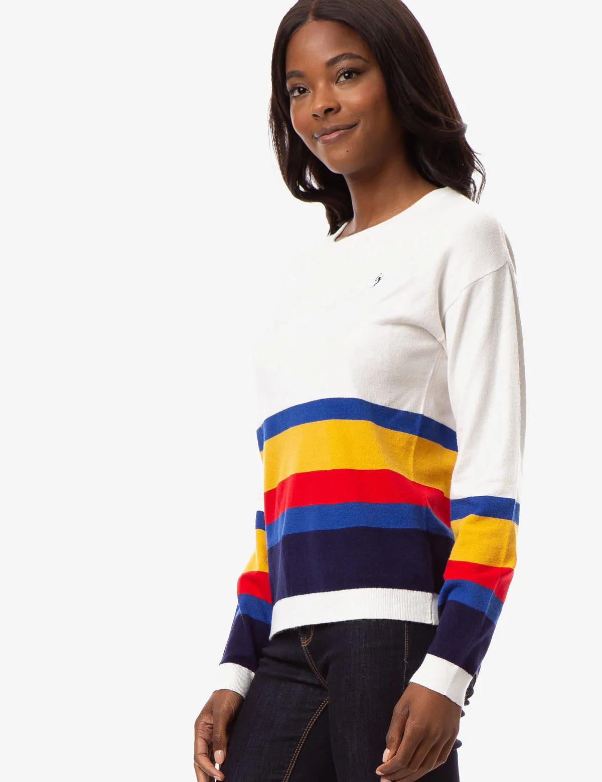 COMBO STRIPE CREW NECK SWEATER