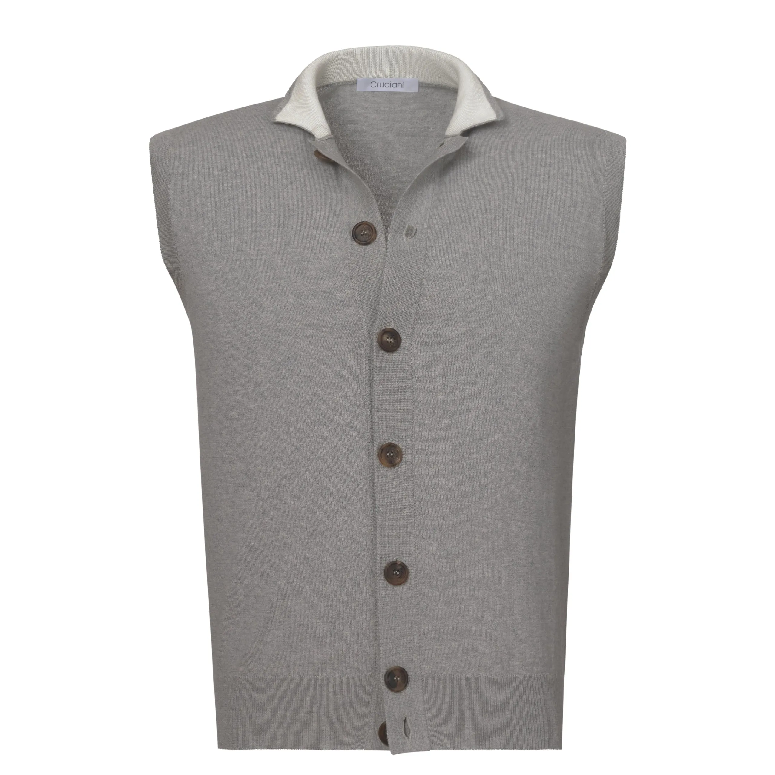 Cotton Polo Gilet in Grey Melange