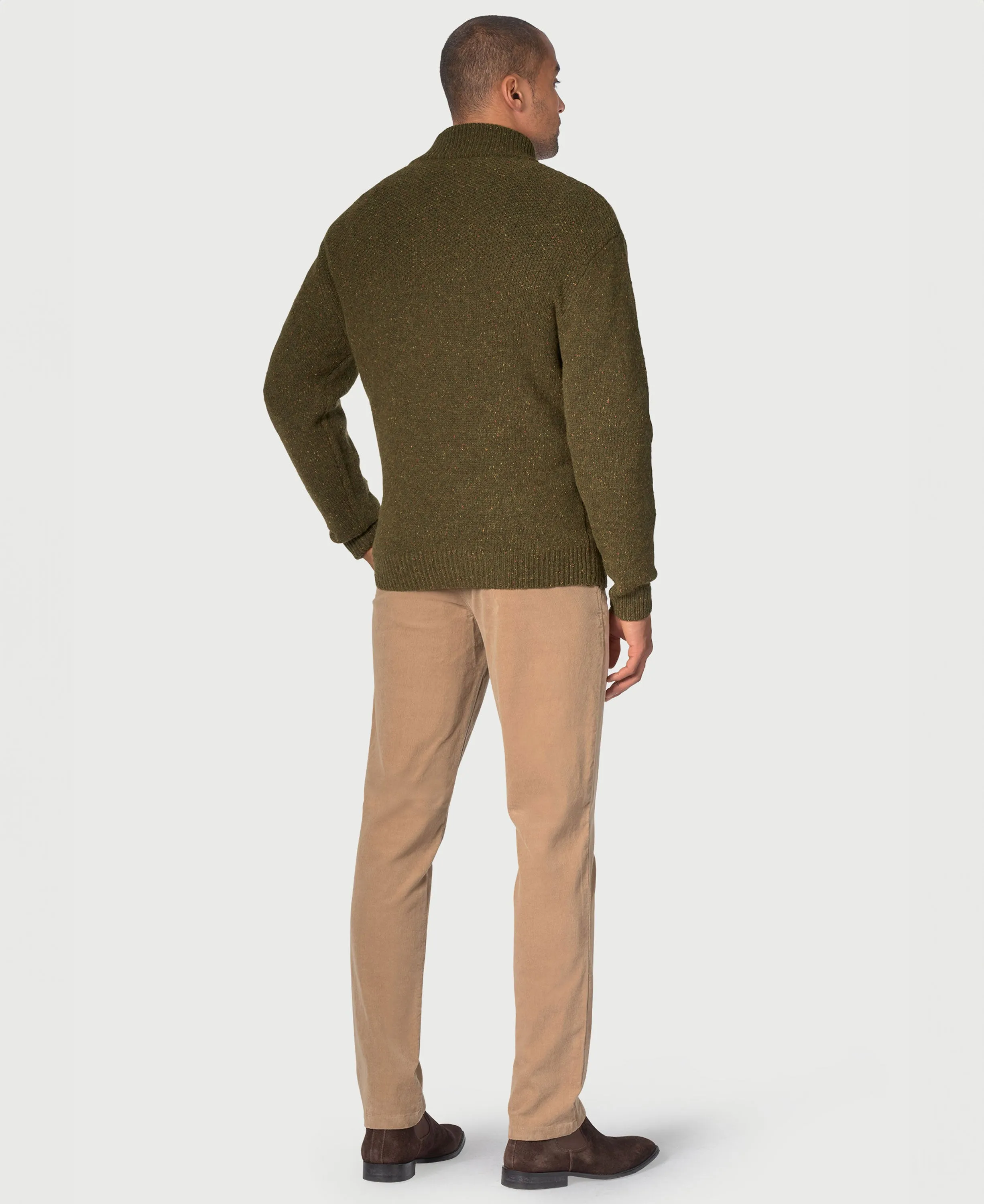 Eamont Button Neck Rice Knit Jumper - Moss