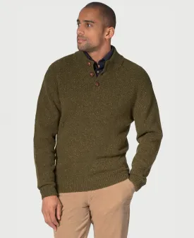 Eamont Button Neck Rice Knit Jumper - Moss