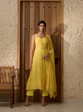 Falak Yellow Embroidered Georgette Anarkali Suit Set