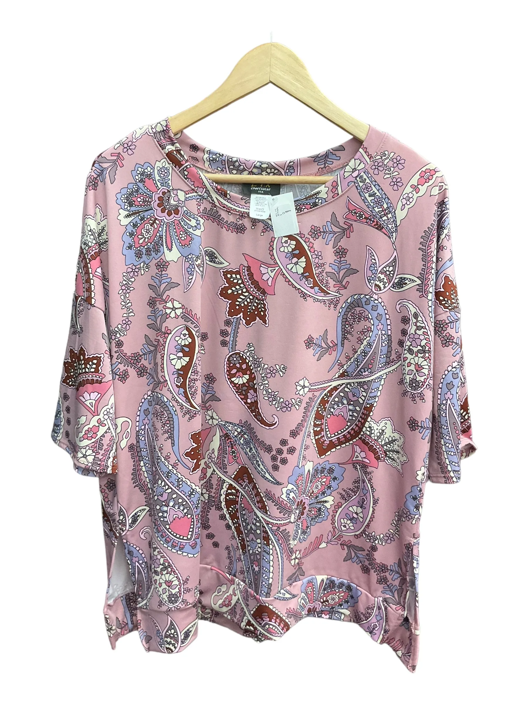 Floral Print Top Short Sleeve Clothes Mentor, Size L