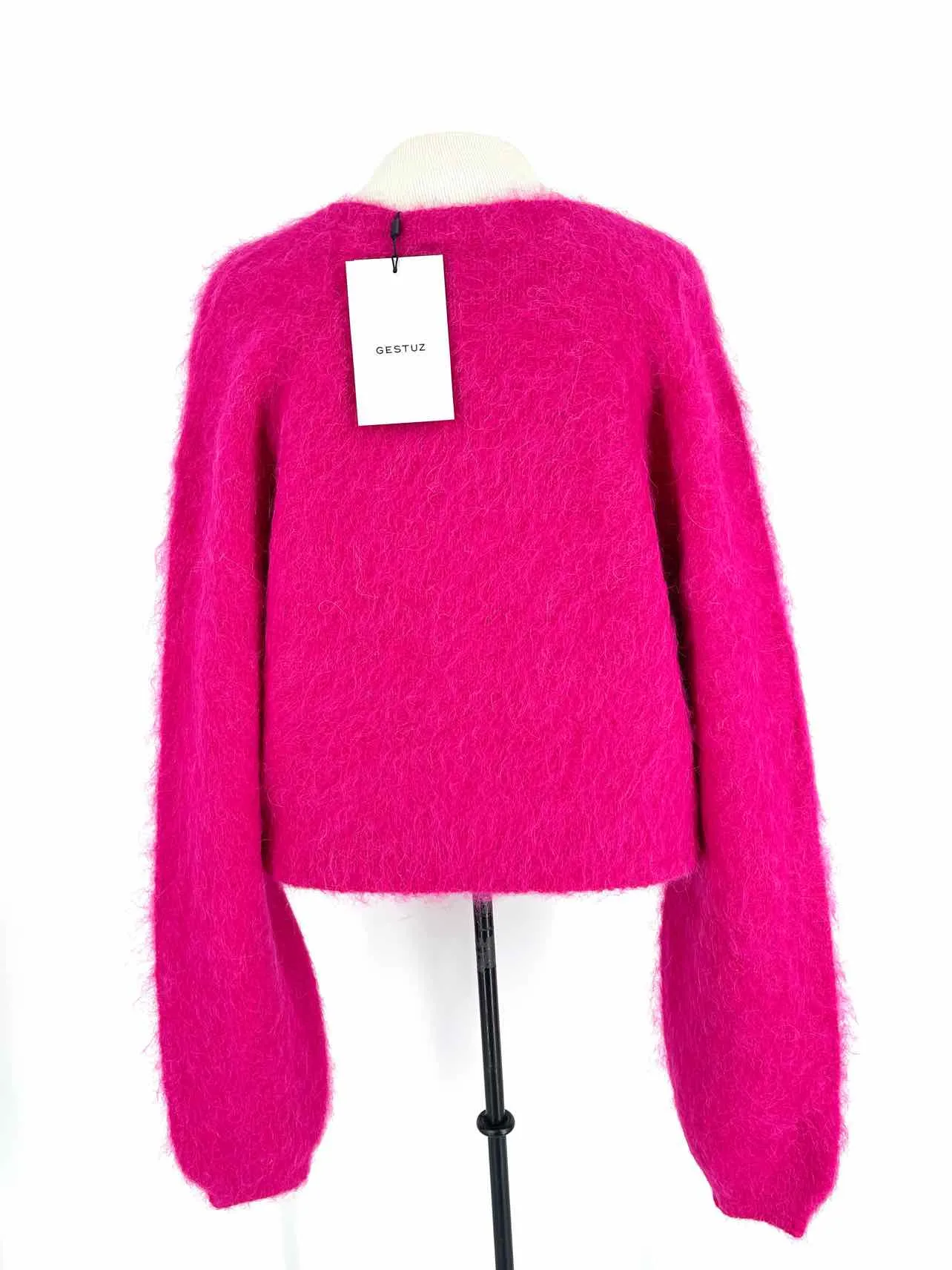 Gestuz Size L Hot Pink Cropped Wool Blend NEW Designer Sweater