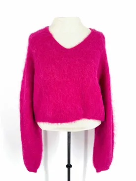 Gestuz Size L Hot Pink Cropped Wool Blend NEW Designer Sweater