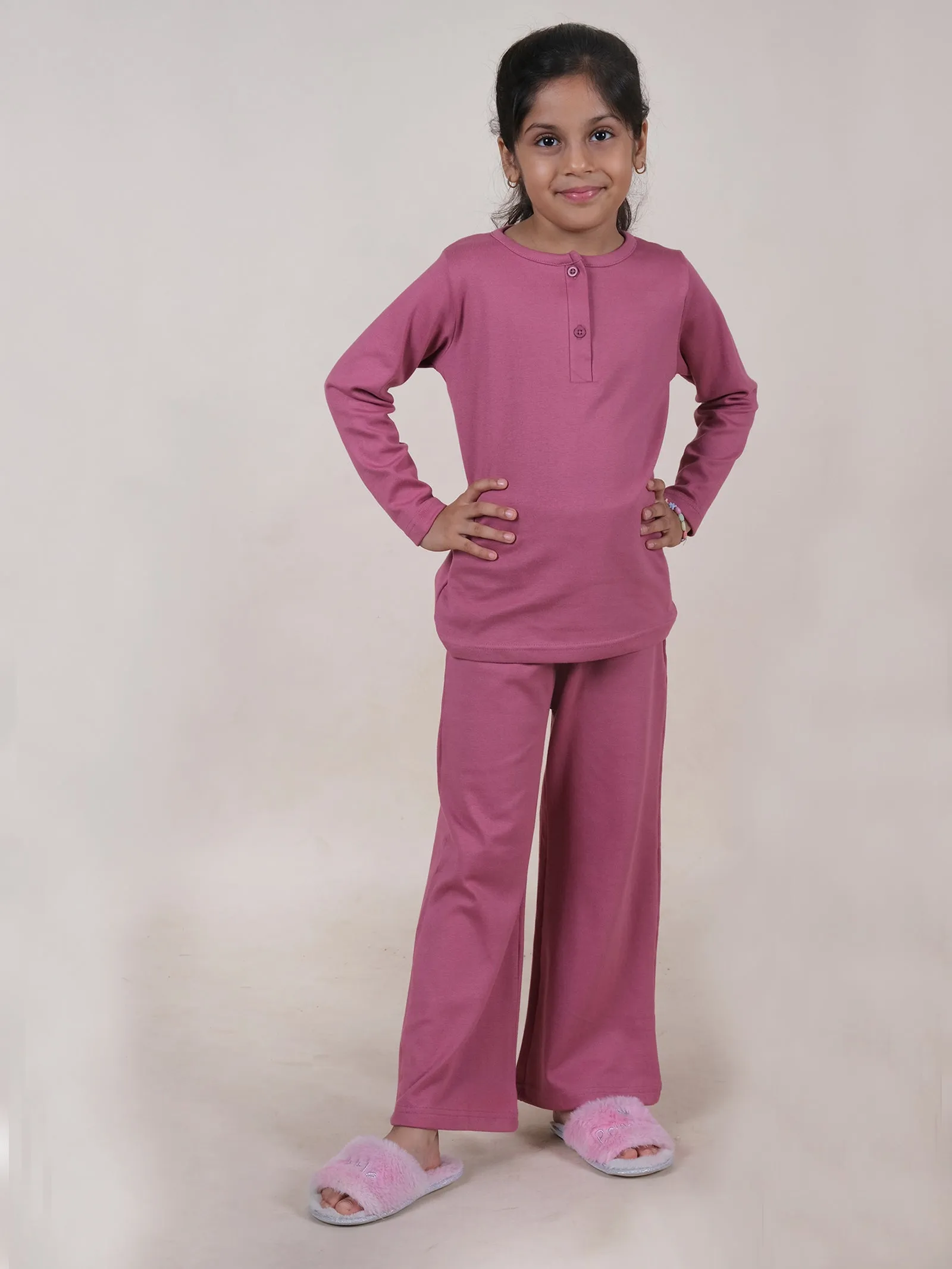 Girls Cotton Knit Solid Coordinating Night Suit