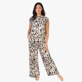 LatteLove Mock Neck Top & High Waist Pant Set Painted Floral