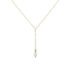 Long Drop Pearl & Crystal Chain Necklace - PEARL