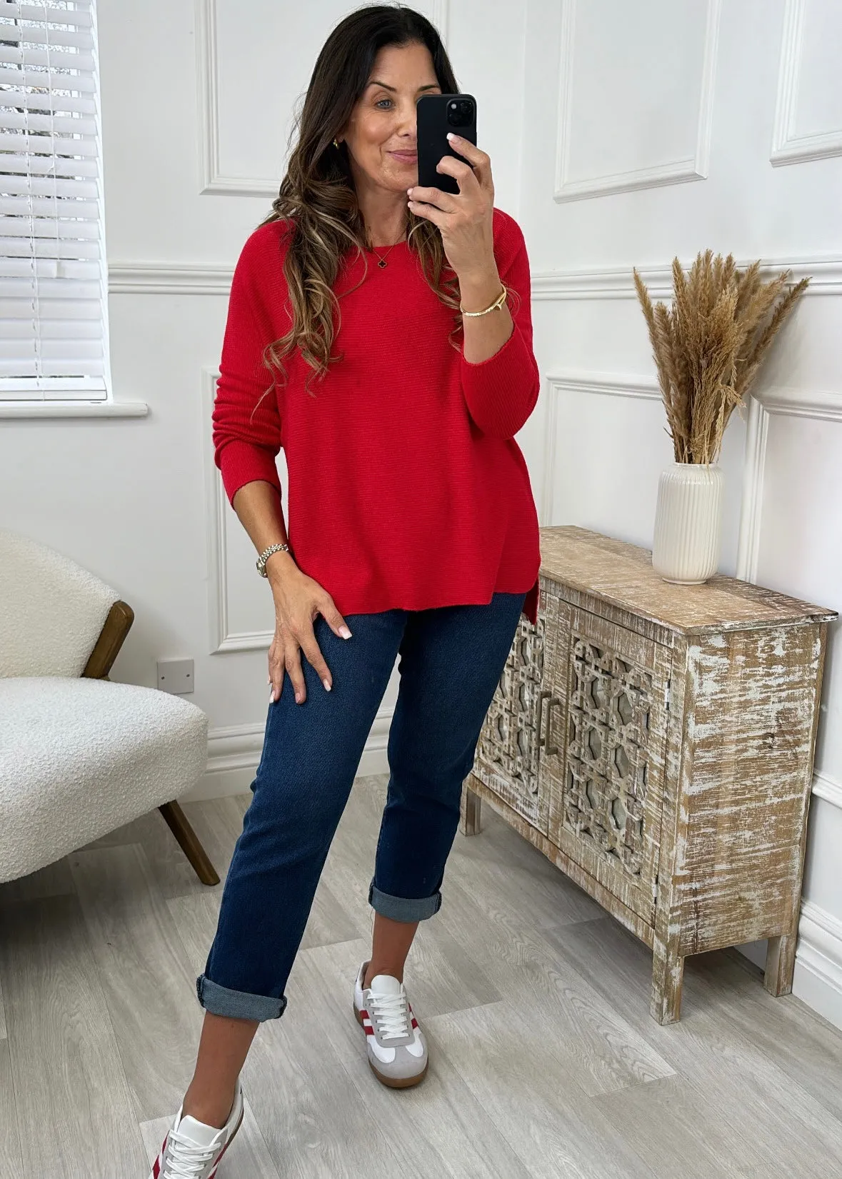 Monique Red Textured Necklace Top