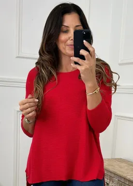 Monique Red Textured Necklace Top