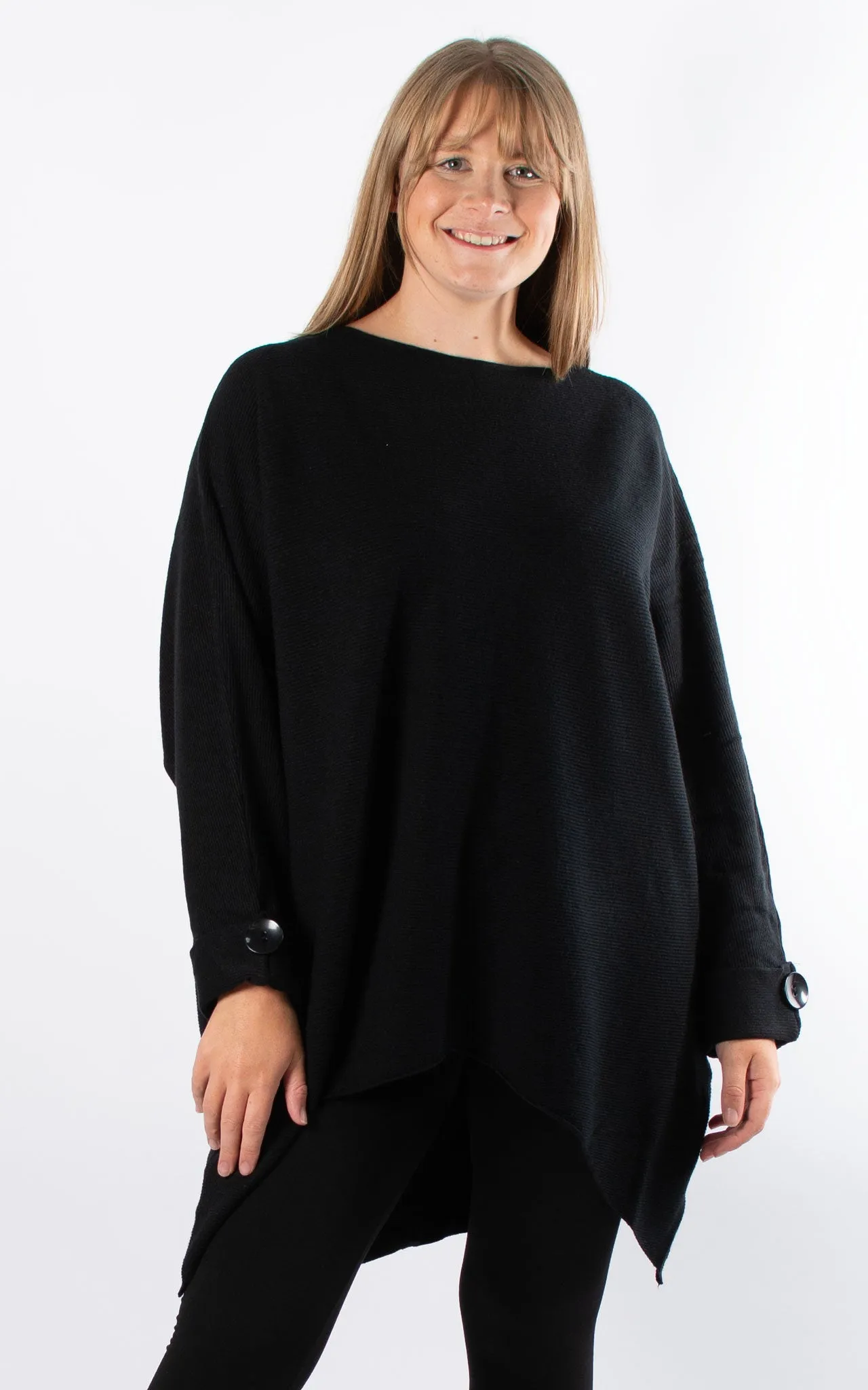 Oversized Ribbed Hi-Lo Jumper | Black