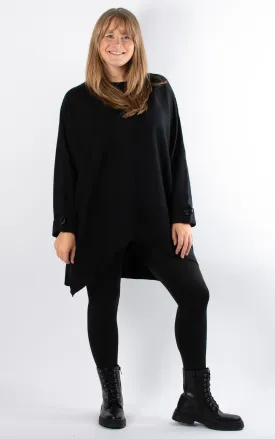 Oversized Ribbed Hi-Lo Jumper | Black