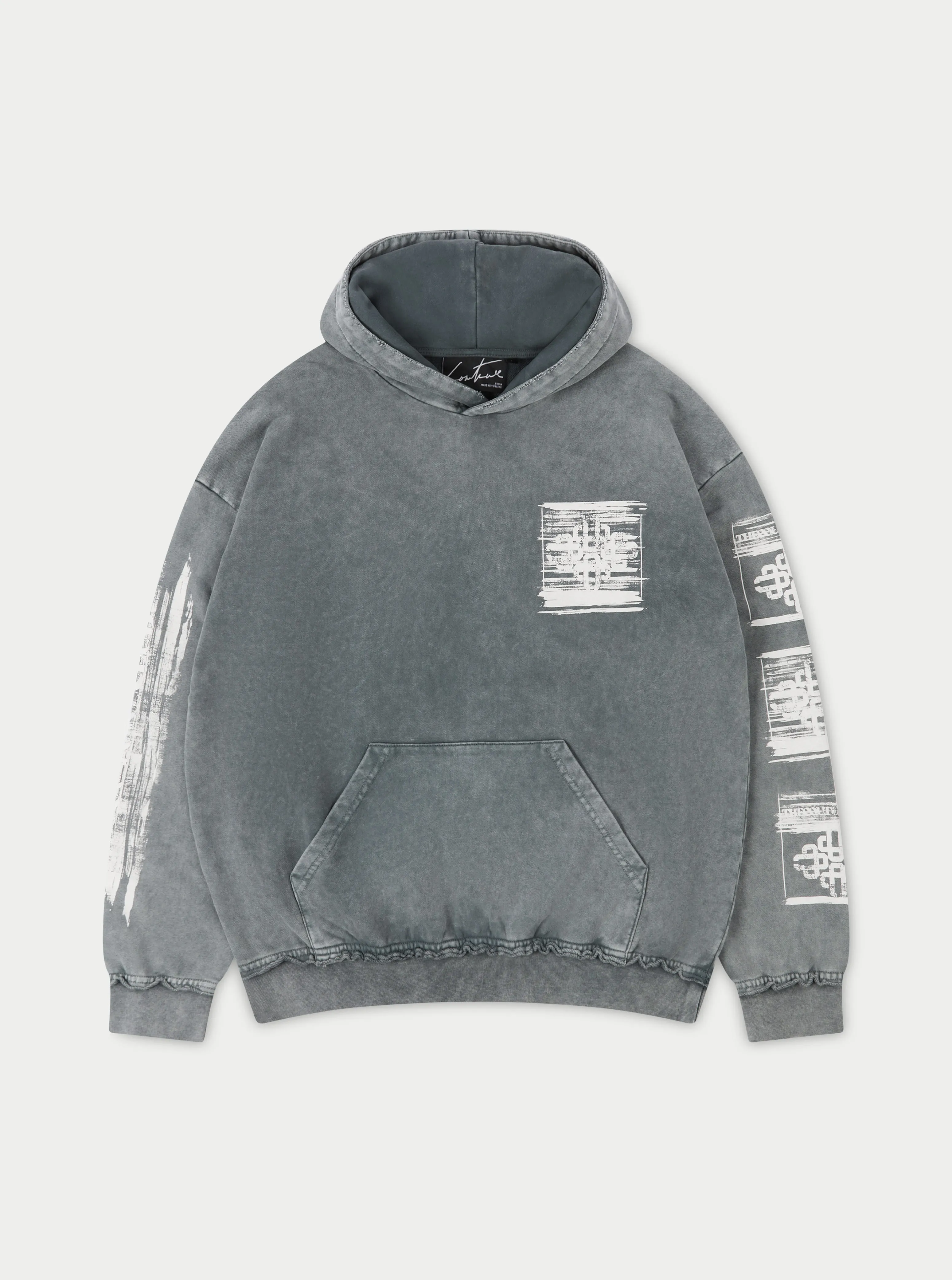 PAINT EFFECT EMBLEM HOODIE - GREY