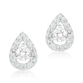 Pear Cut Halo Crystal Stud Earrings silver