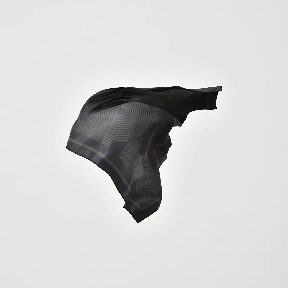 "Linear Language" Silk Bandana Scarf - Black