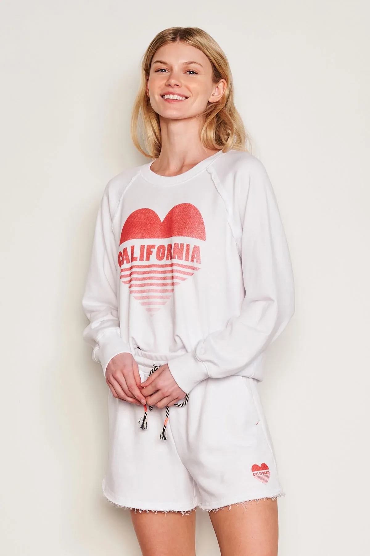 Sundry Cali Heart Raglan Sweatshirt in Optic White