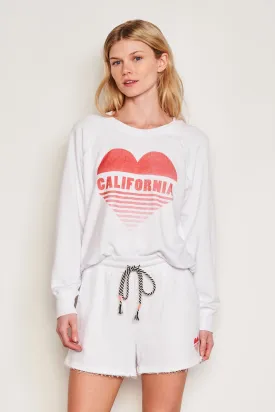 Sundry Cali Heart Raglan Sweatshirt in Optic White