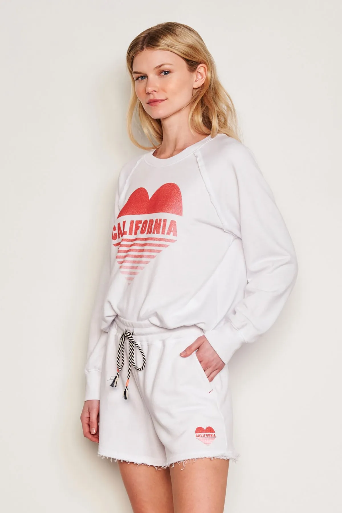 Sundry Cali Heart Raglan Sweatshirt in Optic White