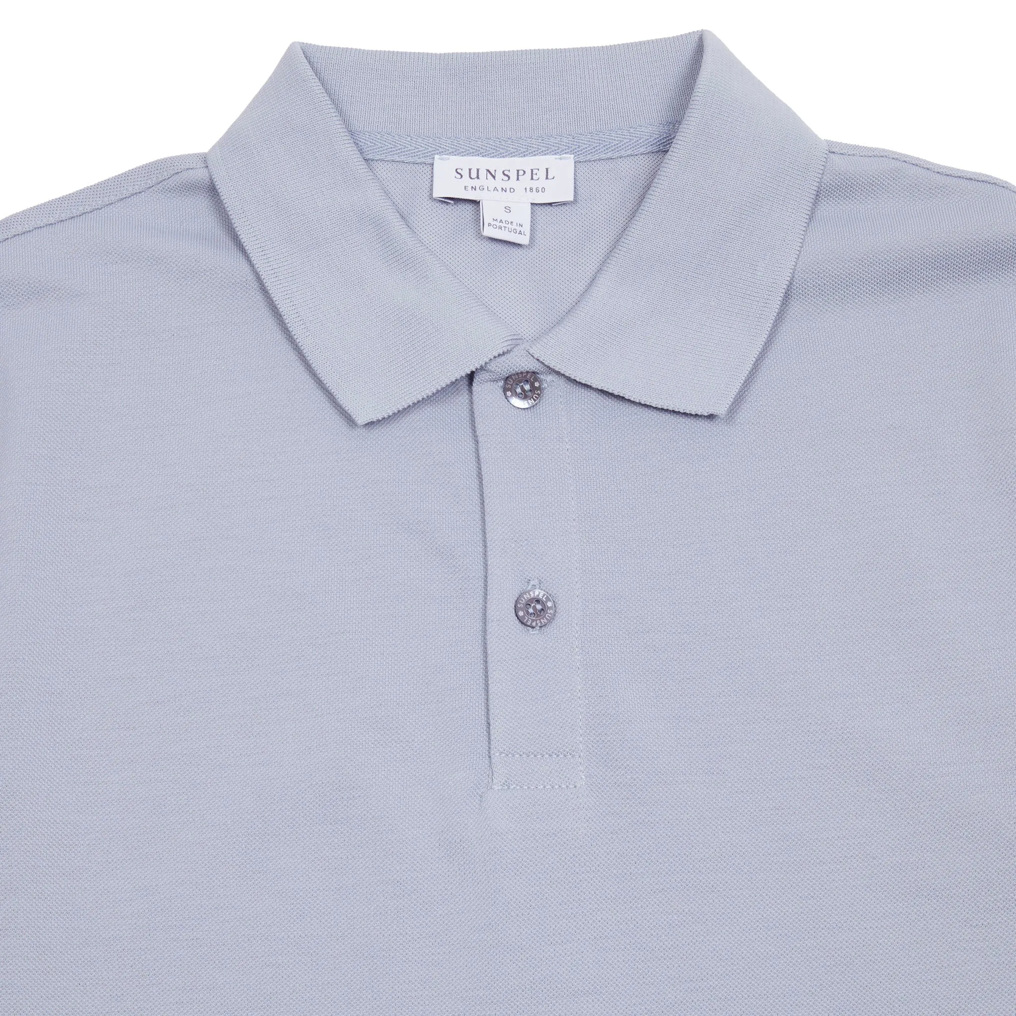 Sunspel Piqué Polo Shirt in Smoke Blue