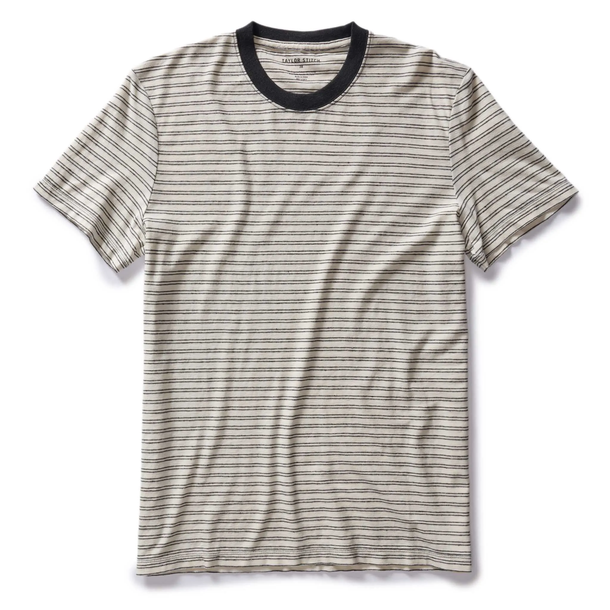 The Cotton Hemp Tee in Black Coffee Stripe