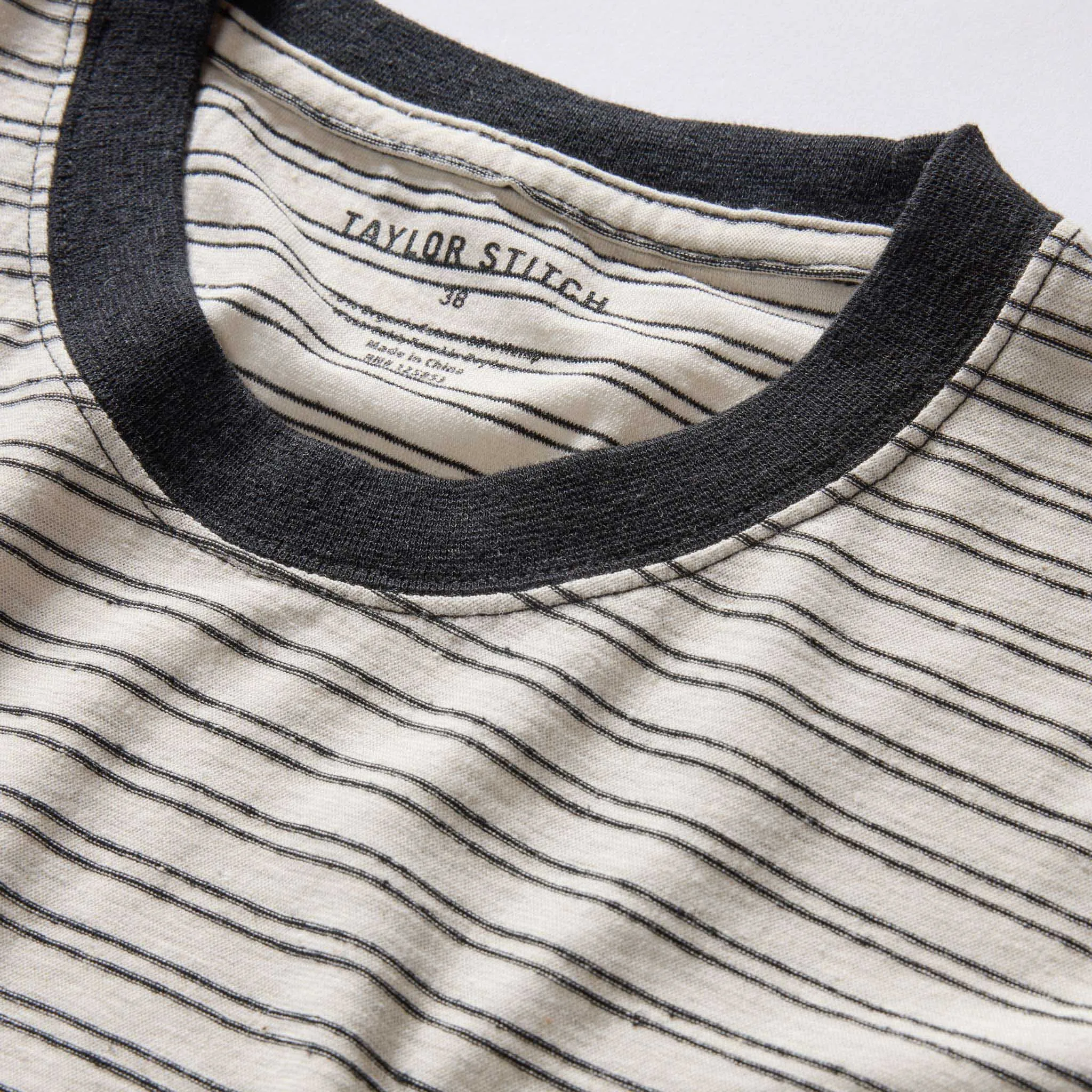 The Cotton Hemp Tee in Black Coffee Stripe