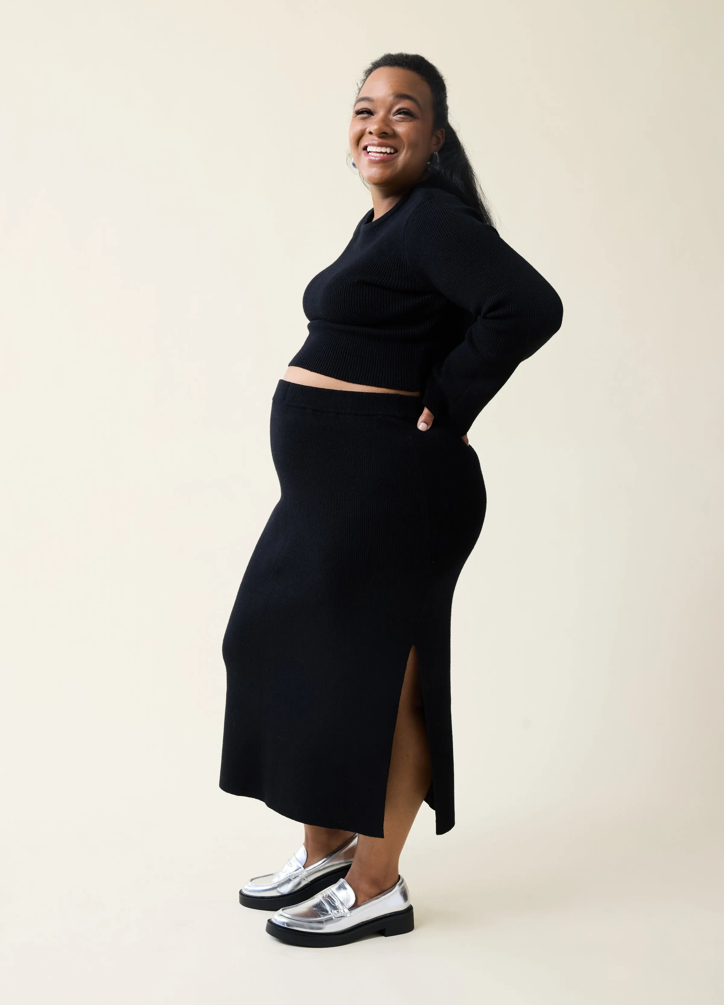 The Mix   Mingle Black Maternity Midi Skirt Set