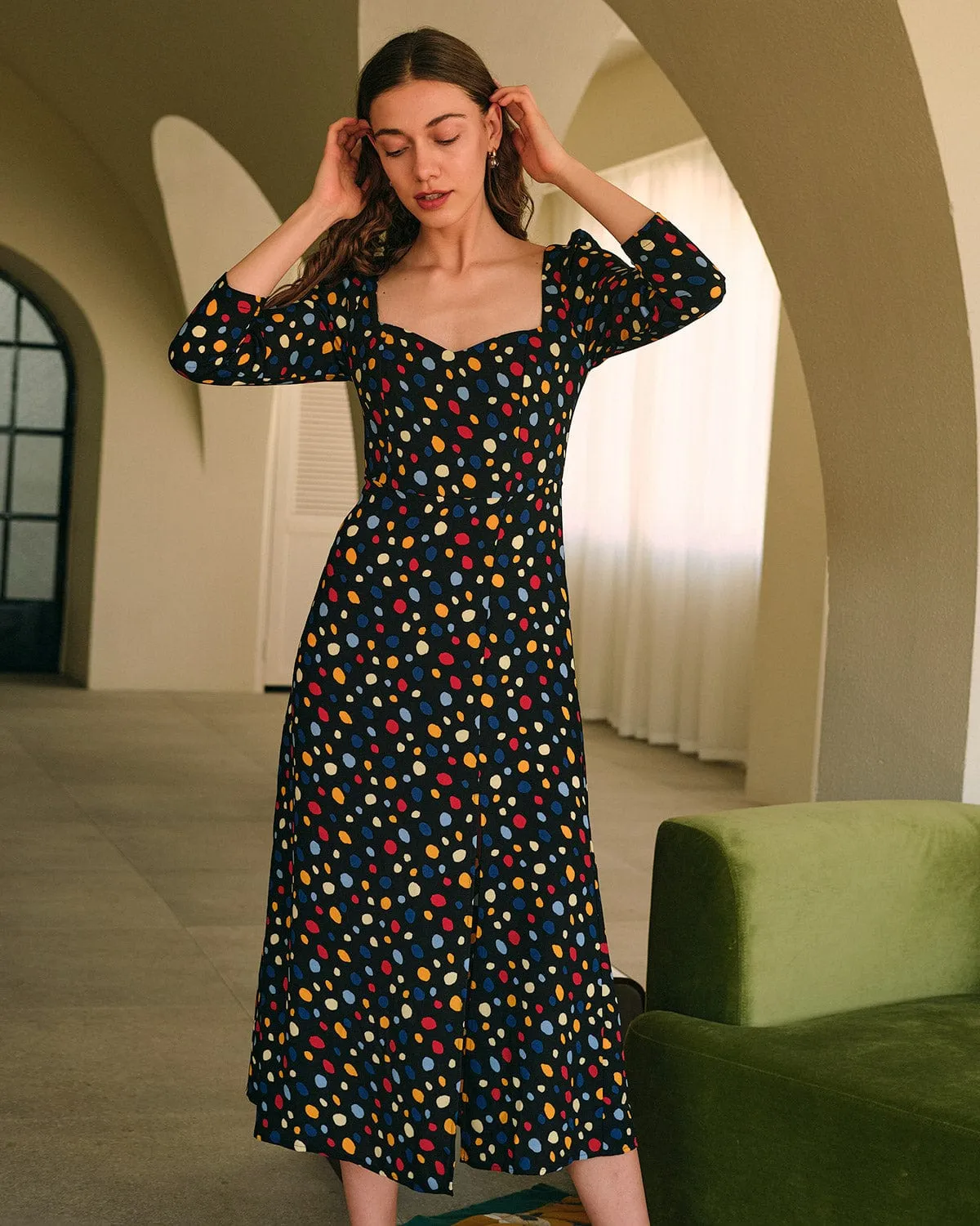 The Sweetheart Neck Polka Dot Maxi Dress