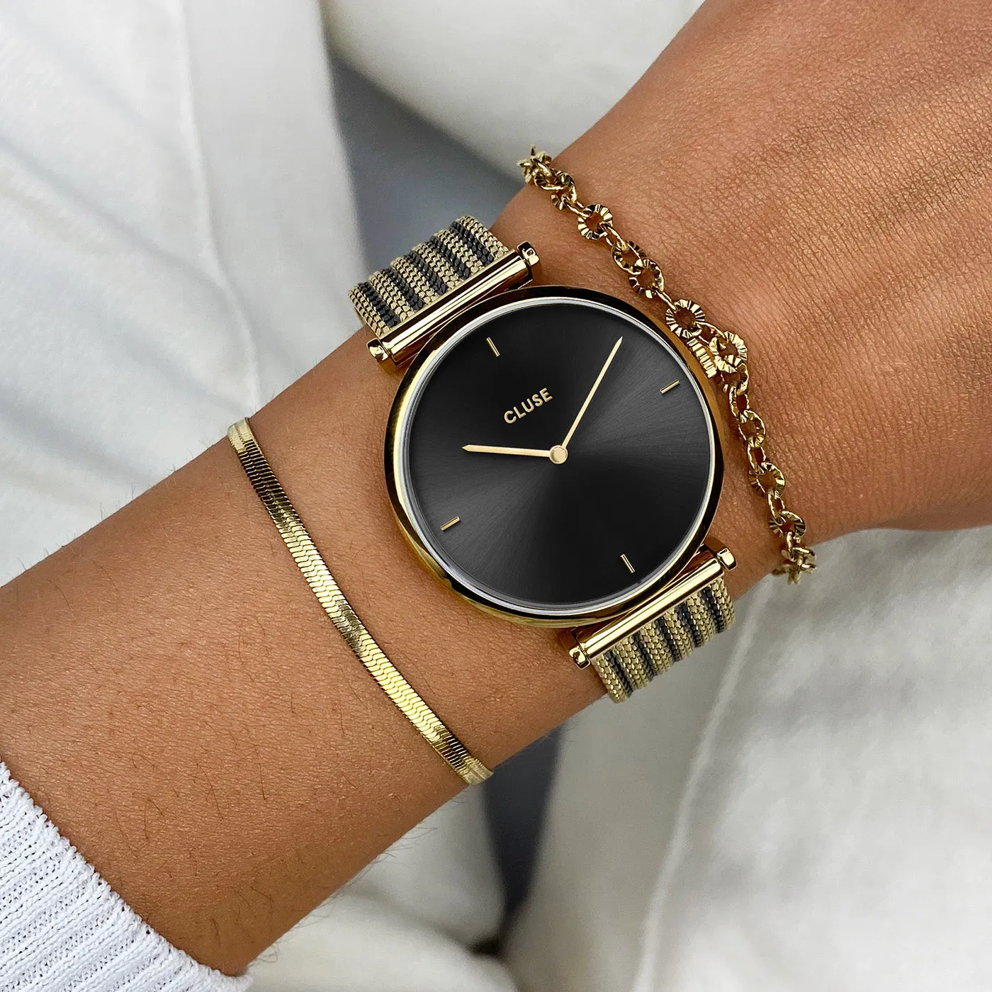 Triomphe Watch Mesh, Black, Gold colour