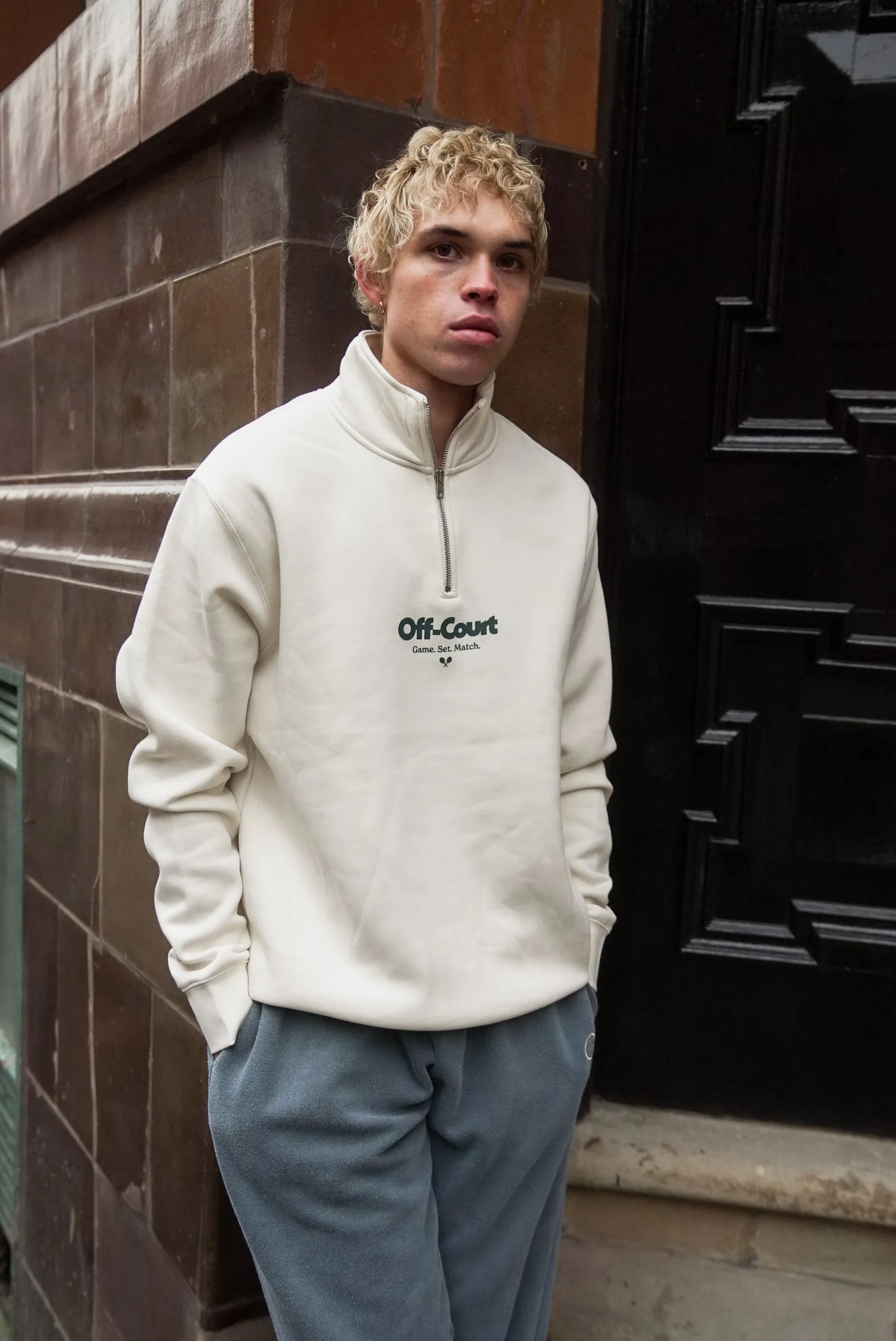 Vice 84 'Off Court GSM' Half Zip Sweater - Ecru