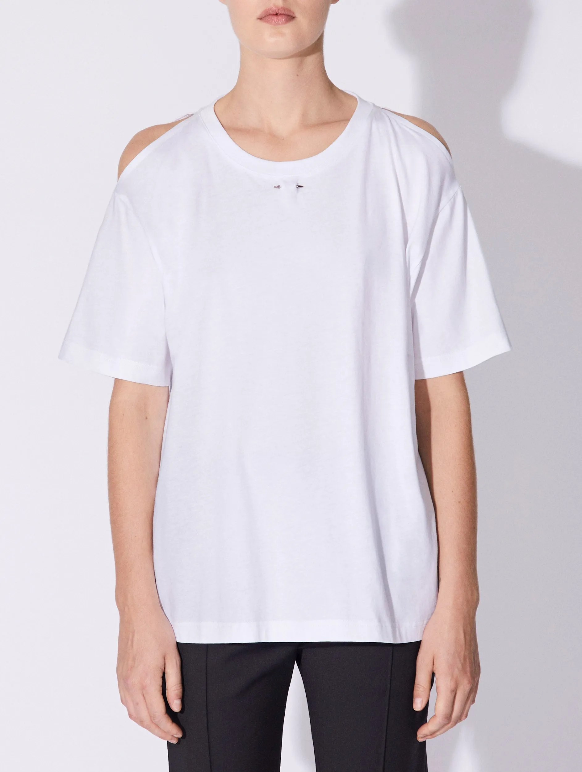 White cotton jersey cut-out T-shirt